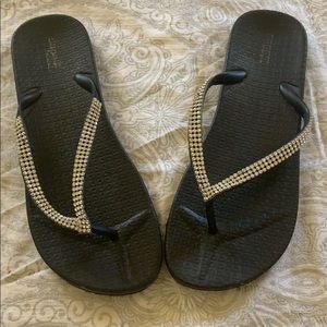 Rhinestone Black Flip Flops